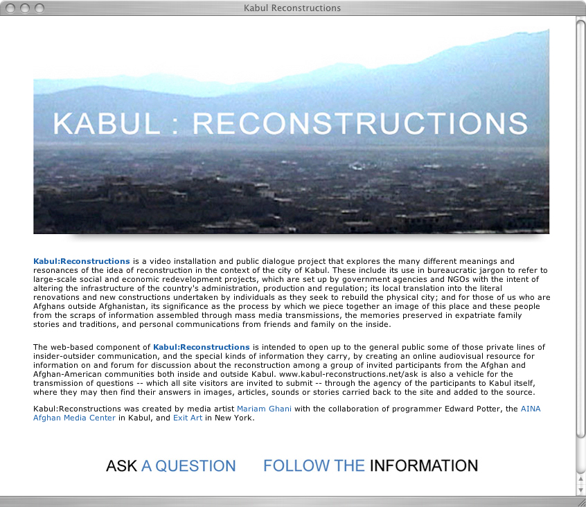 Mariam Ghani, kabul-reconstructions.net screenshot 2005