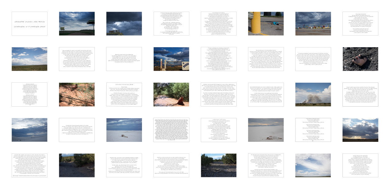 Landscape Studies: New Mexico (Strangers in a Stranger Land) photo-text grid - 40 UV photo prints on aluminum, each 20 x 30 inches